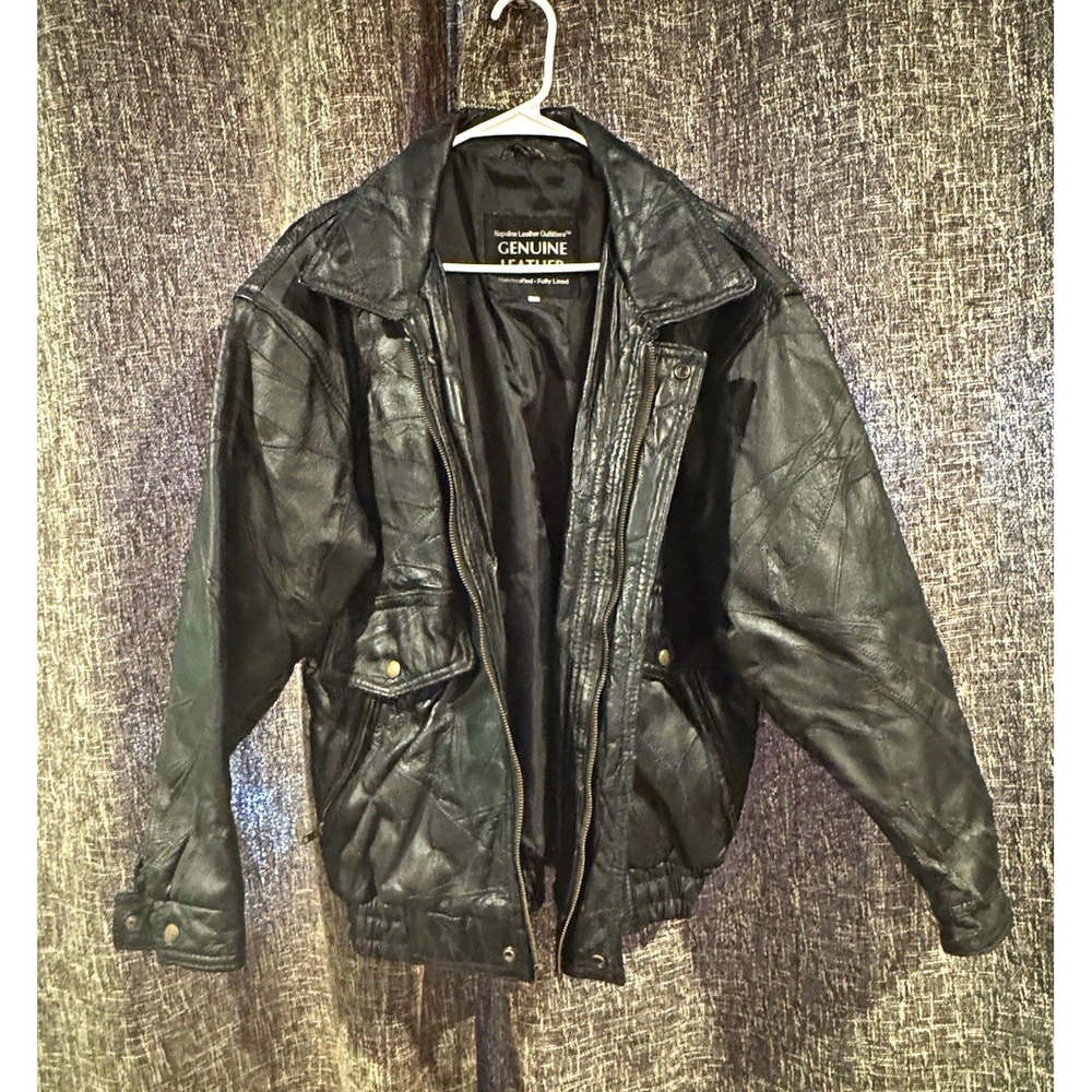 Napoline Leather Outfitters Mens Black Genuine Leather Lined Full Zip Jacket M